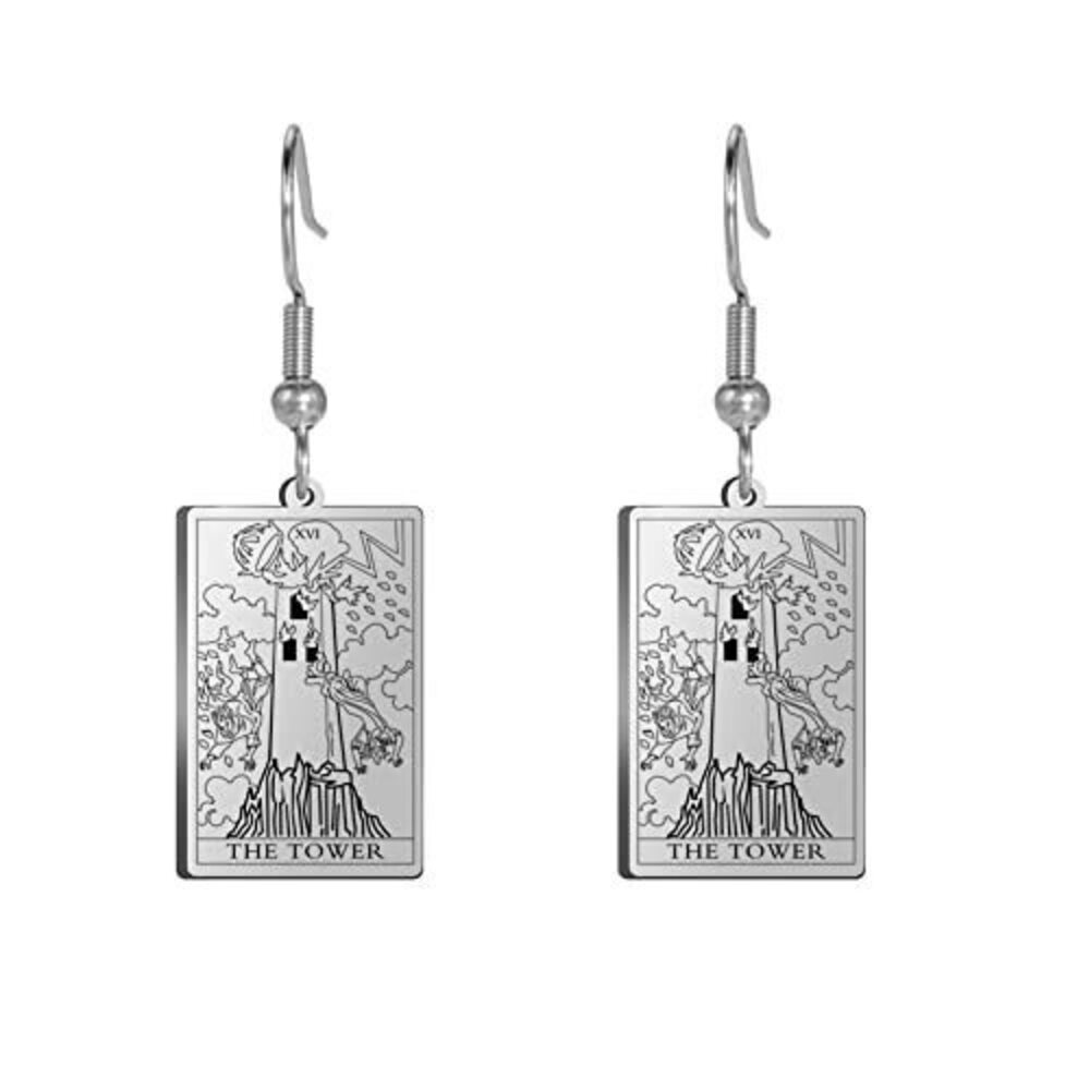 7376 Tarot Cards Dangle Earrings Stainless Steel Vintage Amulet Wiccan